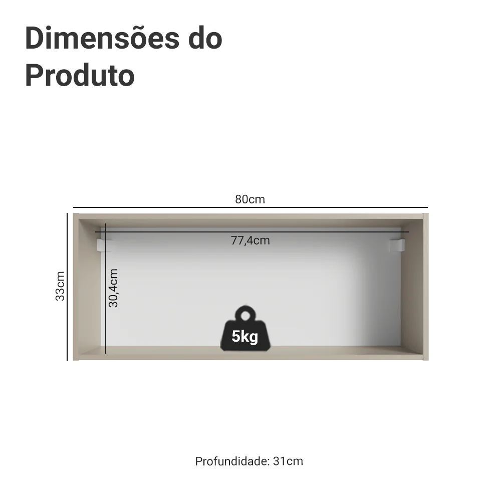 Armário Aéreo 80 cm 1 Porta Basculante Crema Nice Madesa - Image 2
