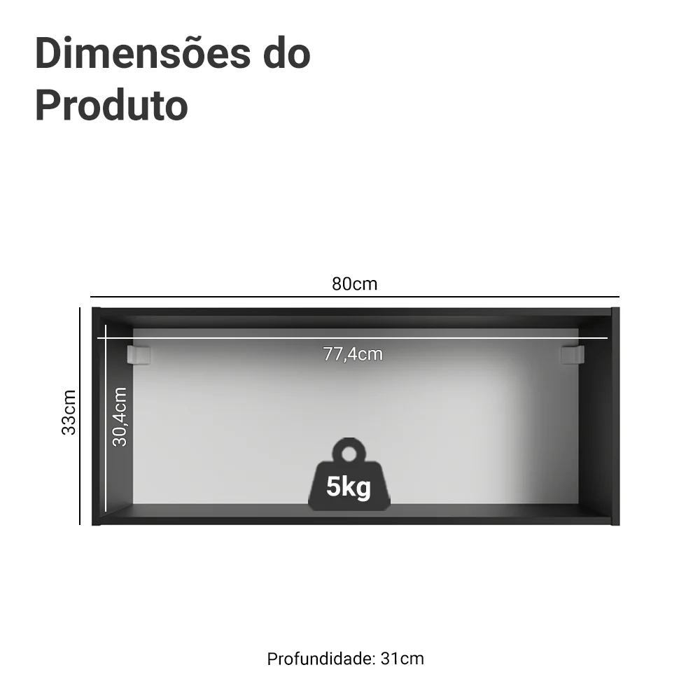 Armário Aéreo 80 cm 1 Porta Basculante Preto Nice Madesa - Image 2