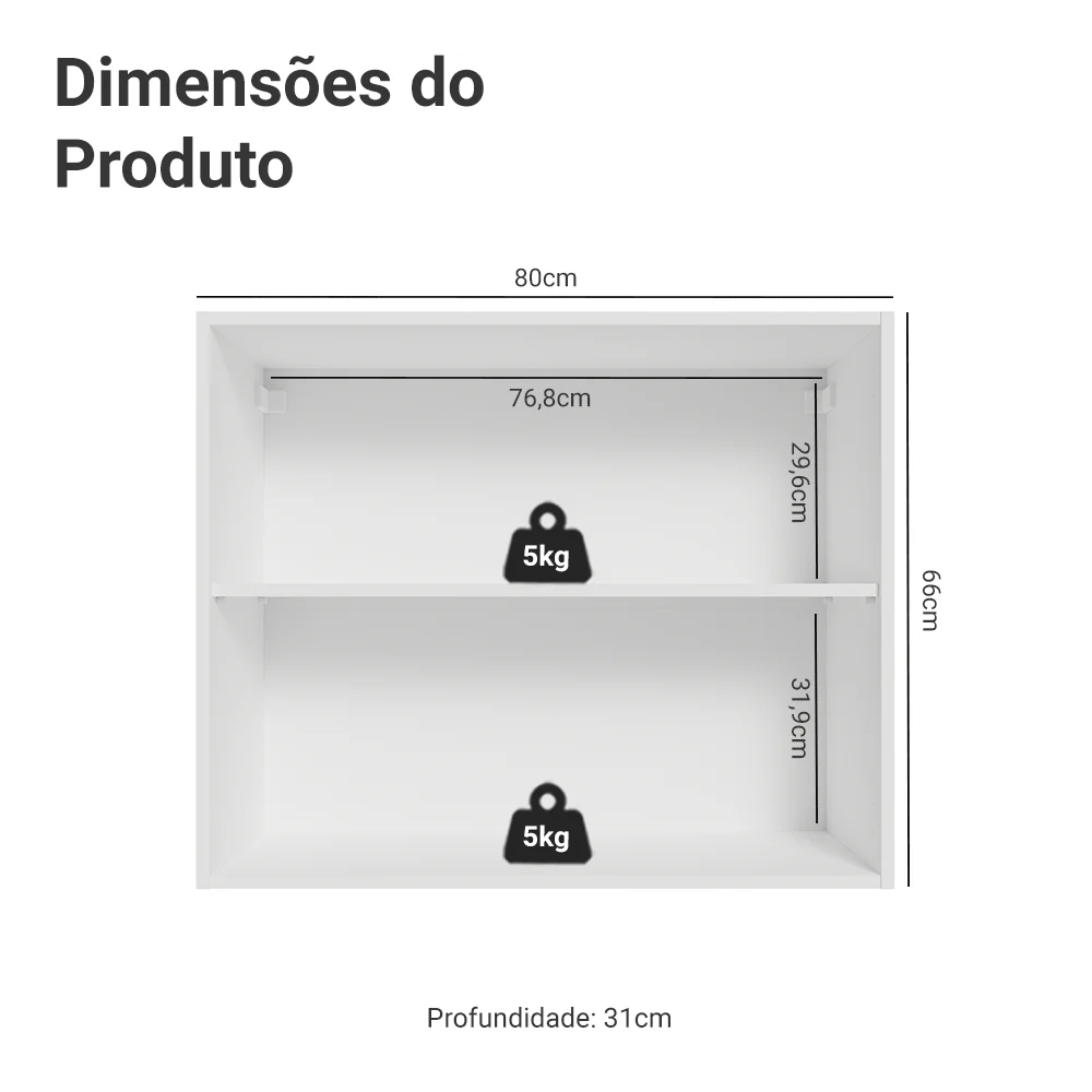 Armário Aéreo 80 cm 2 Portas Branco/Crema Vik Madesa - Image 2