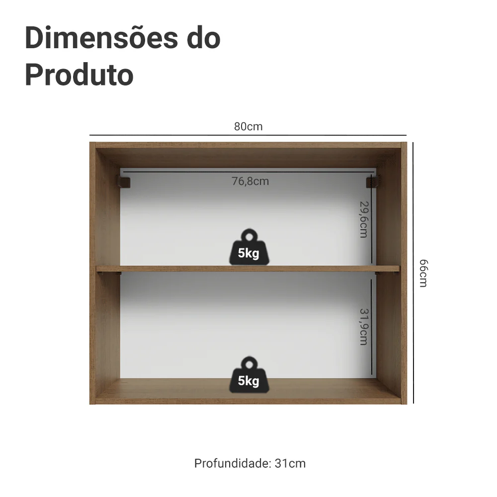 Armário Aéreo 80 cm 2 Portas Rustic/Crema Vik Madesa - Image 2