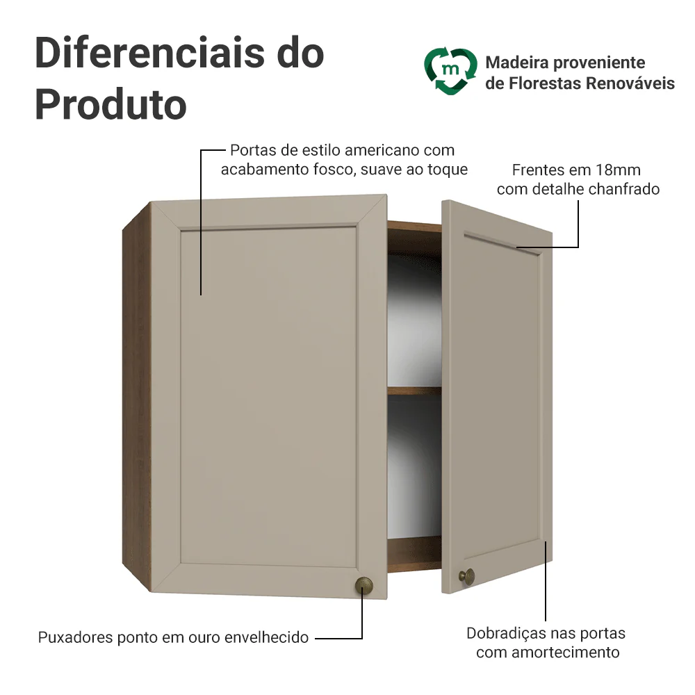 Armário Aéreo 80 cm 2 Portas Rustic/Crema Vik Madesa - Image 3