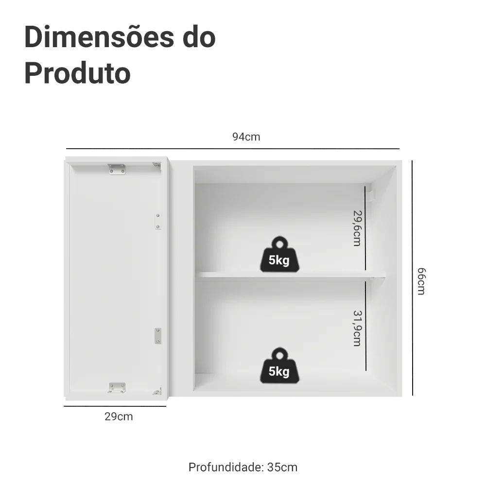 Armário Aéreo de Canto 1 Porta Branco/Cinza Vik Madesa - Image 2