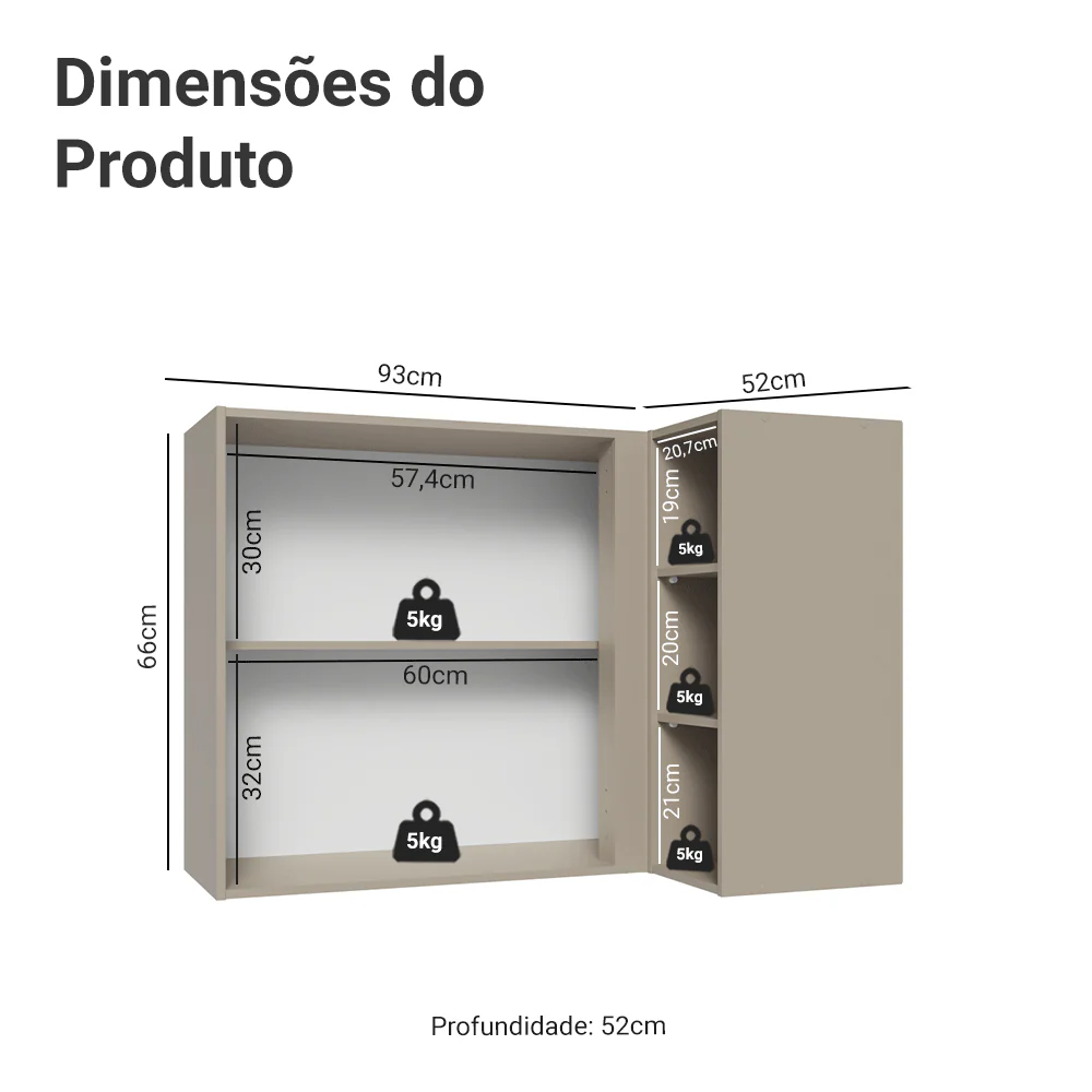 Armário Aéreo de Canto 1 Porta e Adega Crema Nice Madesa - Image 2