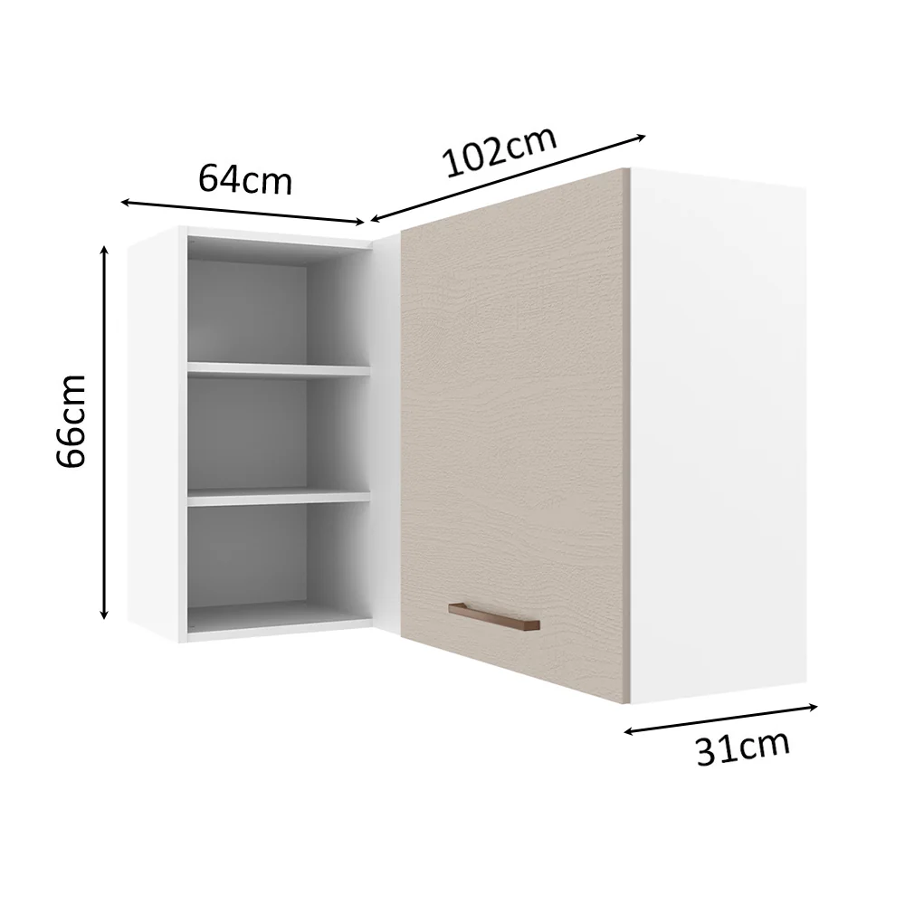 Armário Aéreo de Canto 1 Porta para linha de 60 cm de profundidade Branco/Crema Agata Madesa - Image 2
