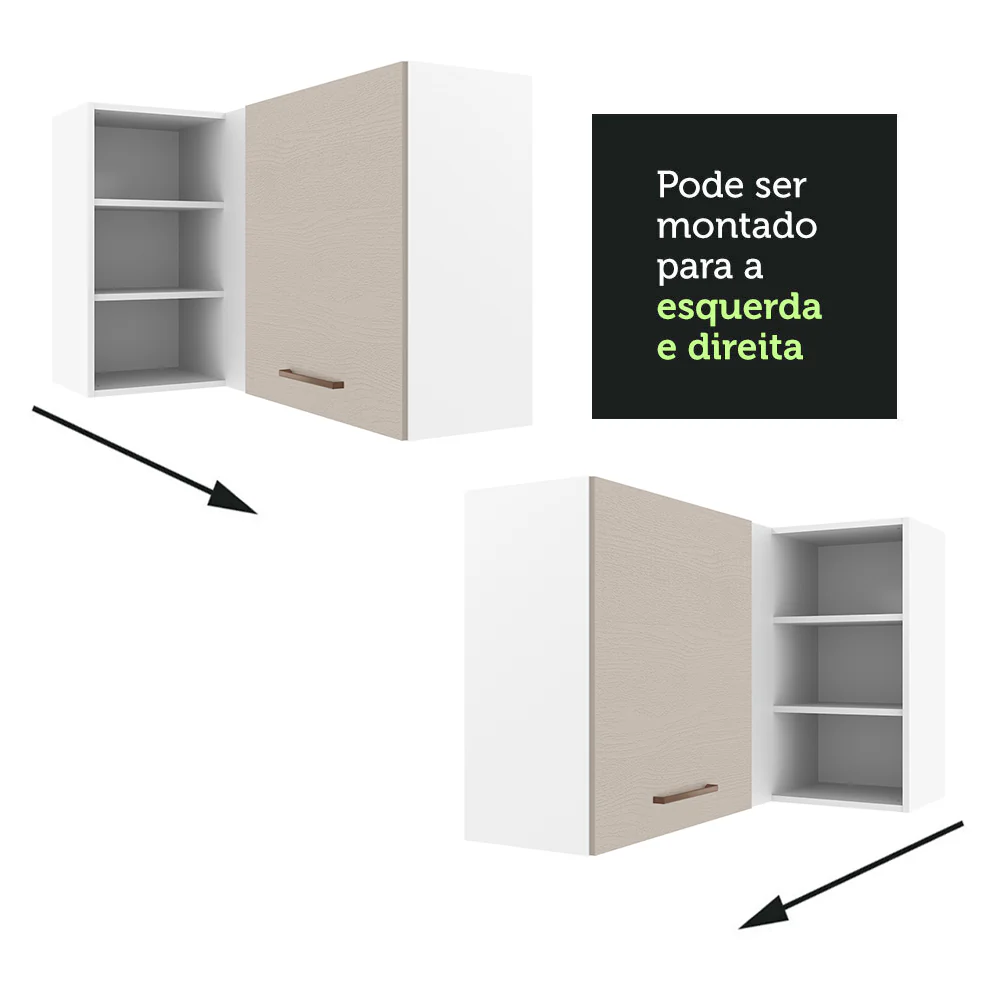 Armário Aéreo de Canto 1 Porta para linha de 60 cm de profundidade Branco/Crema Agata Madesa - Image 6