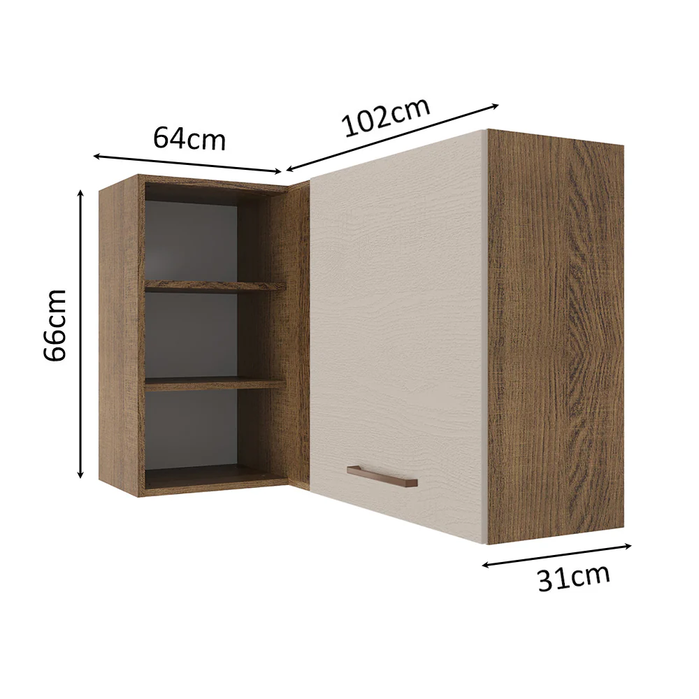 Armário Aéreo de Canto 1 Porta para linha de 60 cm de profundidade Rustic/Crema Agata Madesa - Image 2