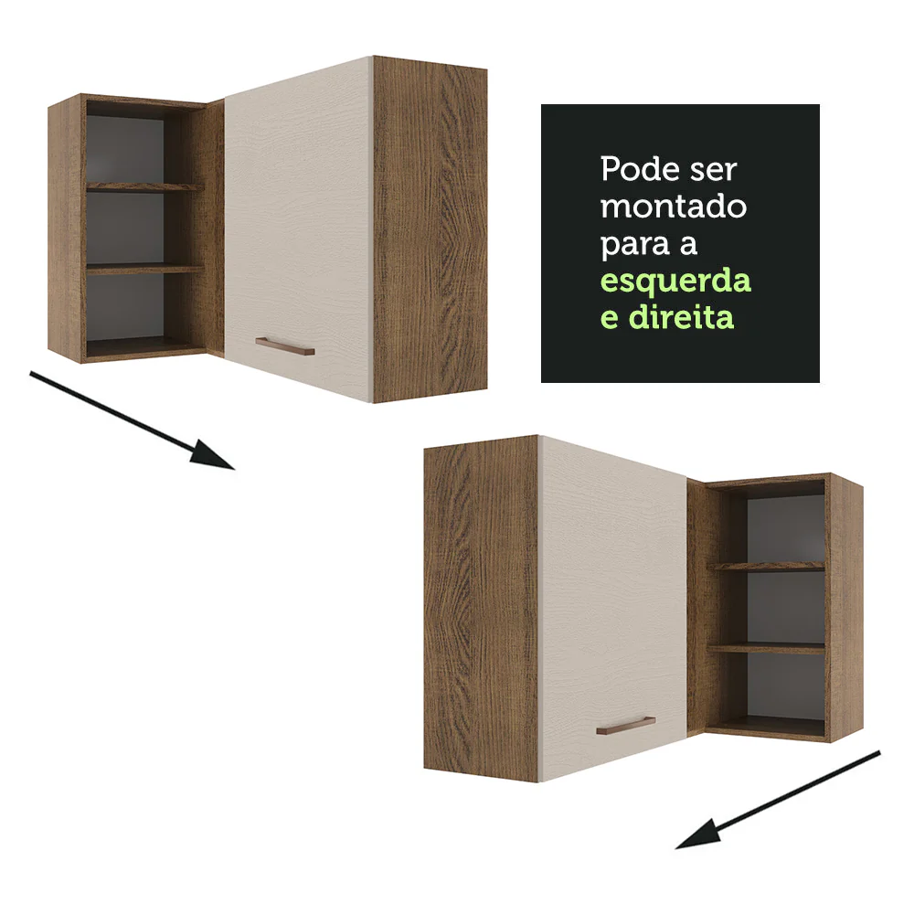 Armário Aéreo de Canto 1 Porta para linha de 60 cm de profundidade Rustic/Crema Agata Madesa - Image 6