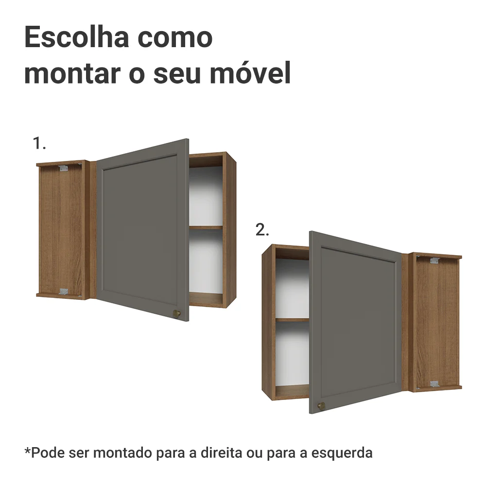 Armário Aéreo de Canto 1 Porta Rustic/Cinza Vik Madesa - Image 4