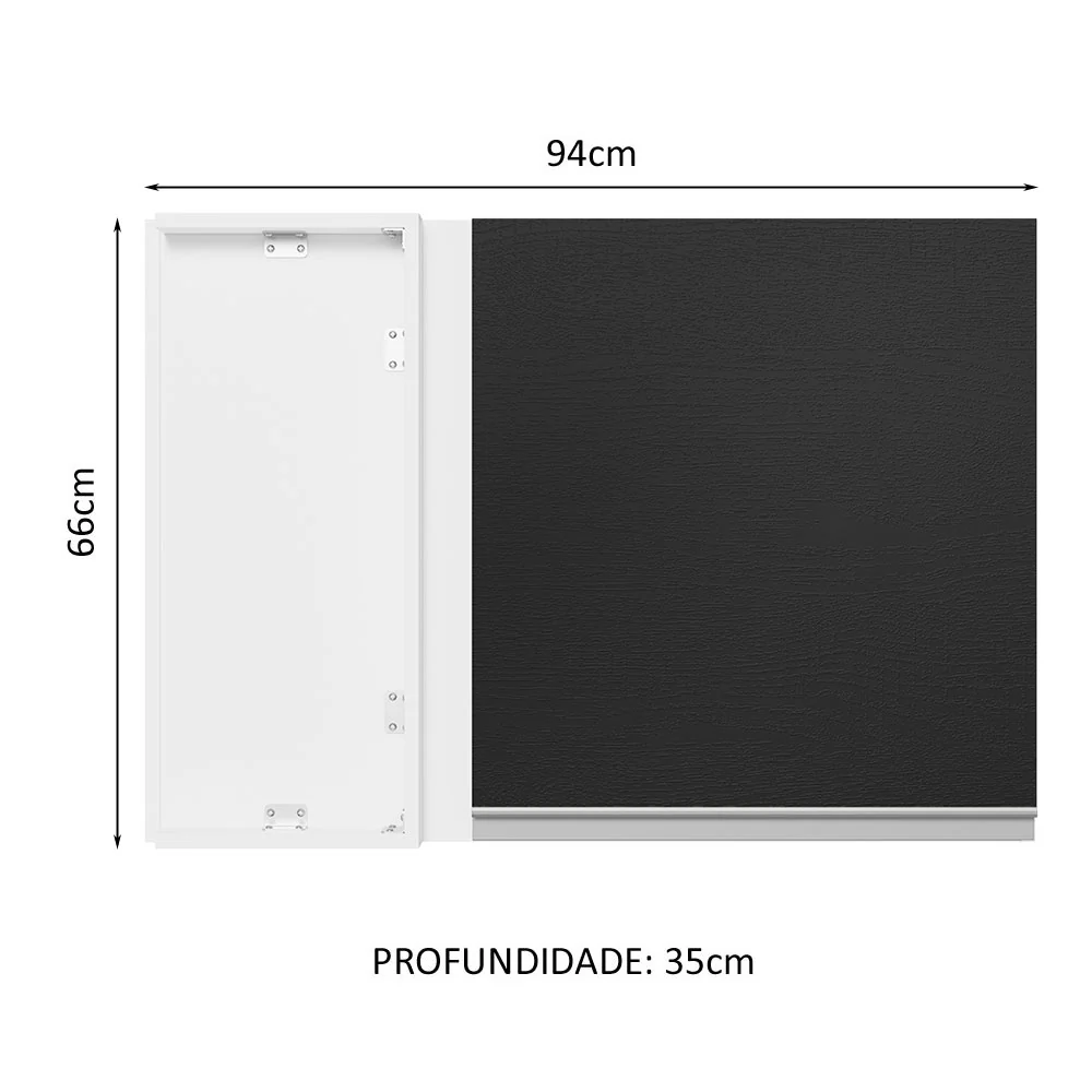 Armário Aéreo de Canto 100% MDF 1 Porta Branco/Preto Acordes Madesa - Image 2