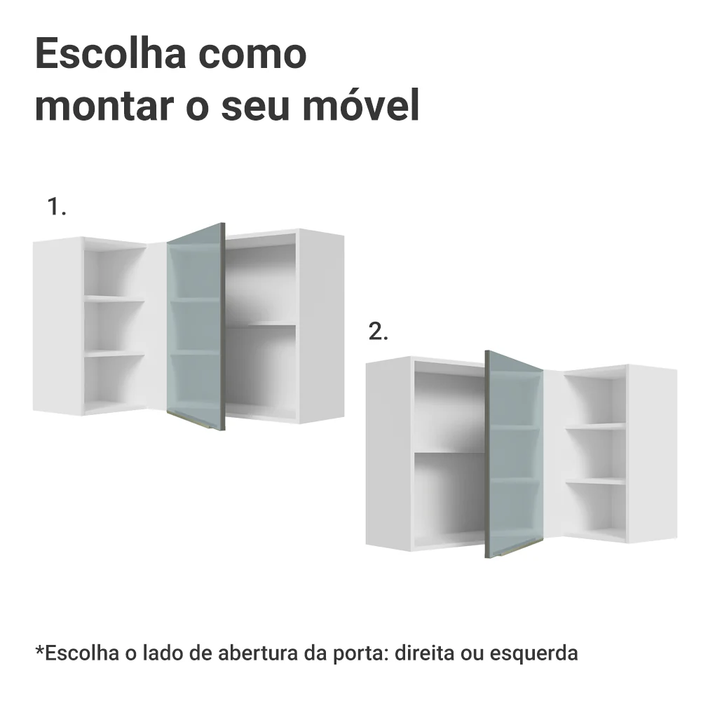 Armário Aéreo de Canto com Adega Acoplada Madesa Lux 1 Porta Branco/Cinza - Image 4