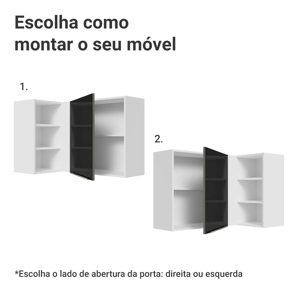 Armário Aéreo de Canto com Adega Acoplada Madesa Lux 1 Porta Branco/Preto - Image 4