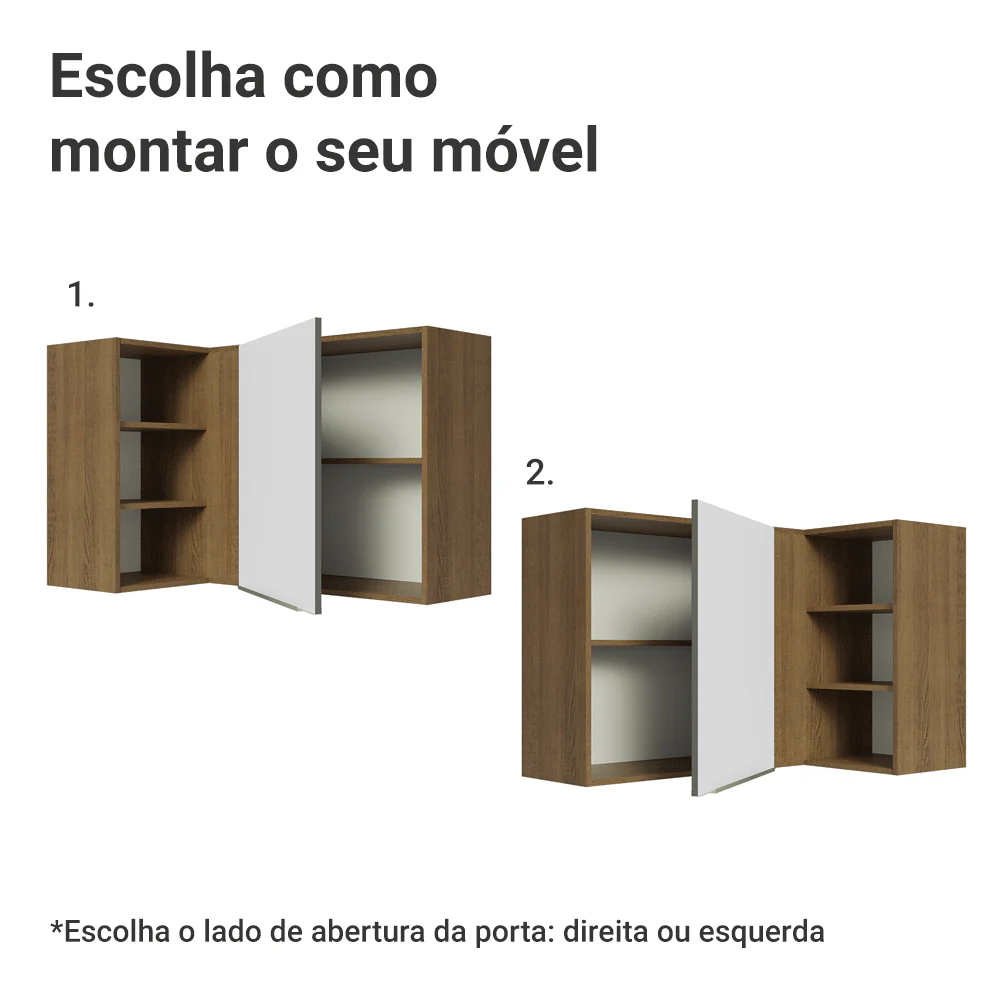 Armário Aéreo de Canto com Adega Acoplada Madesa Lux 1 Porta Rustic/Branco Veludo - Image 4