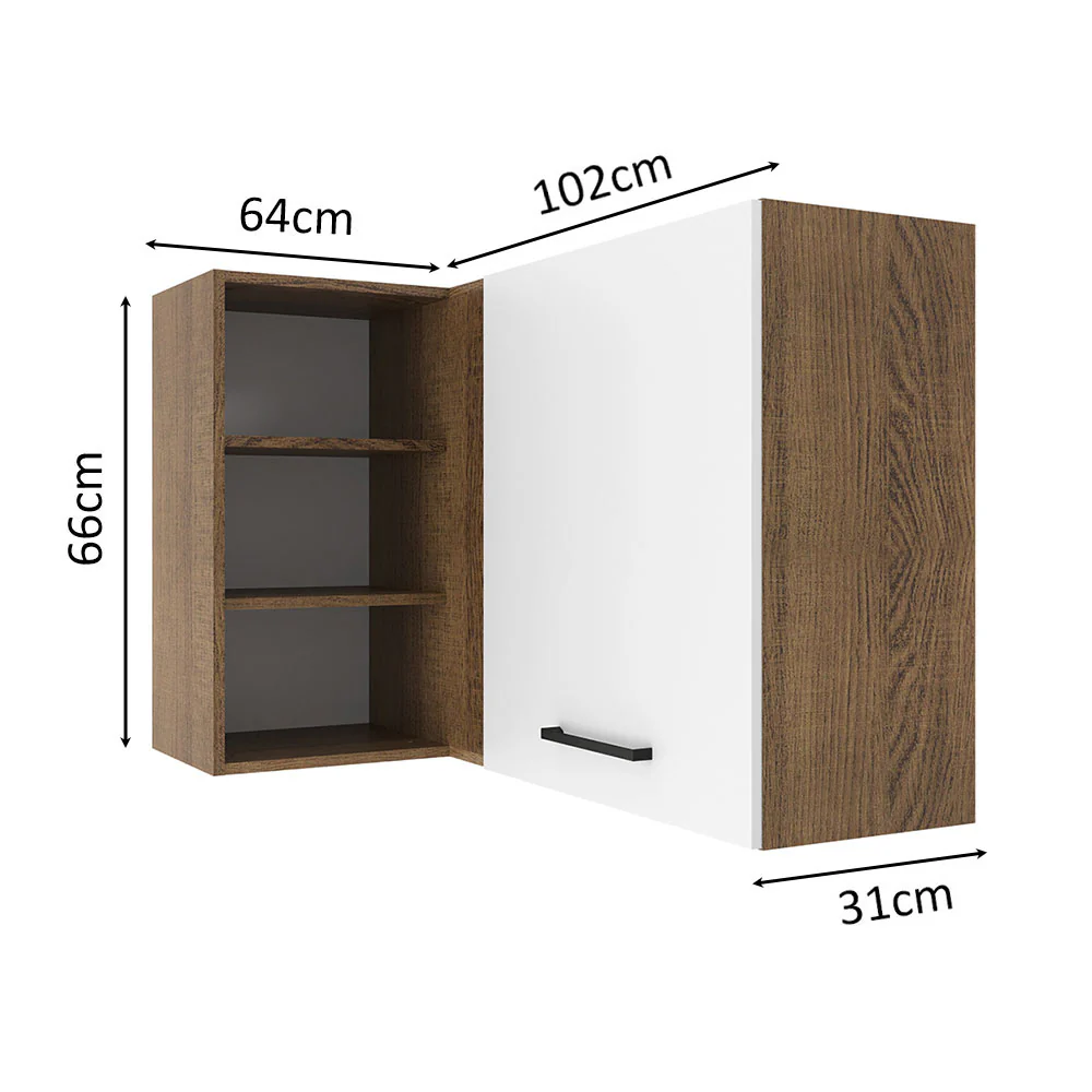 Armário Aéreo de Canto Madesa Agata 1 Porta para linha de 60 cm de profundidade Rustic/Branco - Image 2