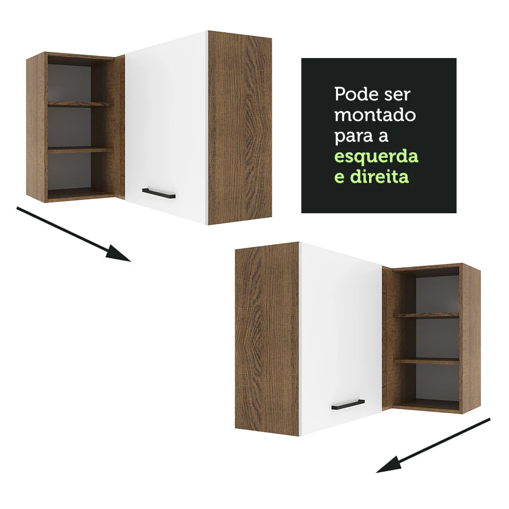 Armário Aéreo de Canto Madesa Agata 1 Porta para linha de 60 cm de profundidade Rustic/Branco - Image 6