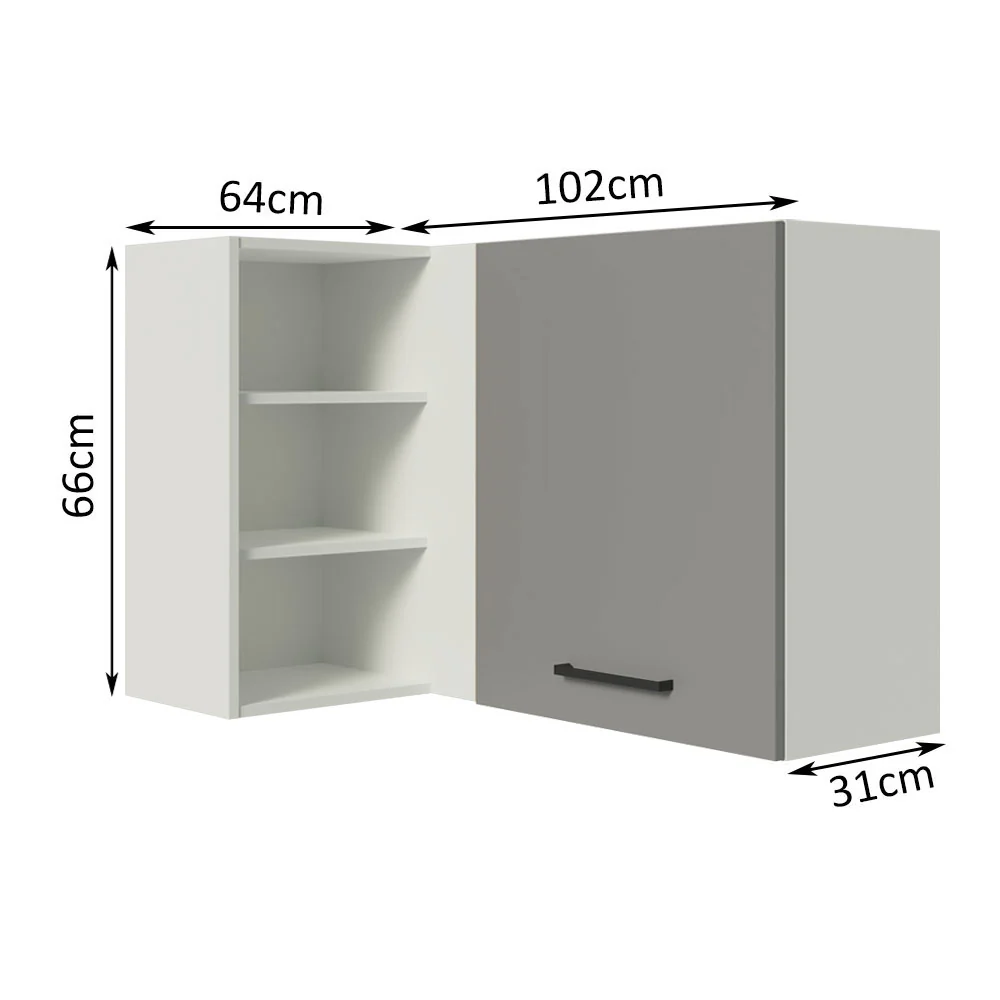 Armário Aéreo de Canto Madesa Agata 1 Porta para linha de 60 cm de profundidade Branco/Cinza - Image 2