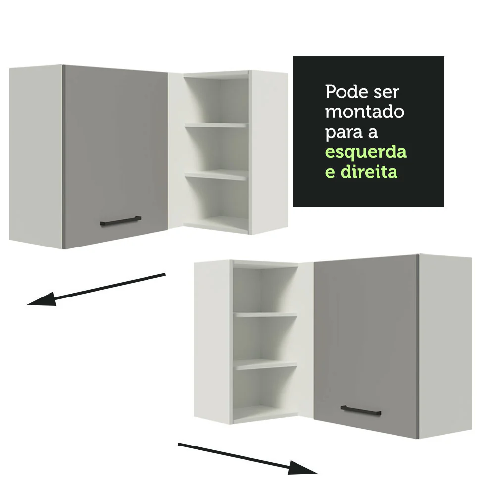 Armário Aéreo de Canto Madesa Agata 1 Porta para linha de 60 cm de profundidade Branco/Cinza - Image 6