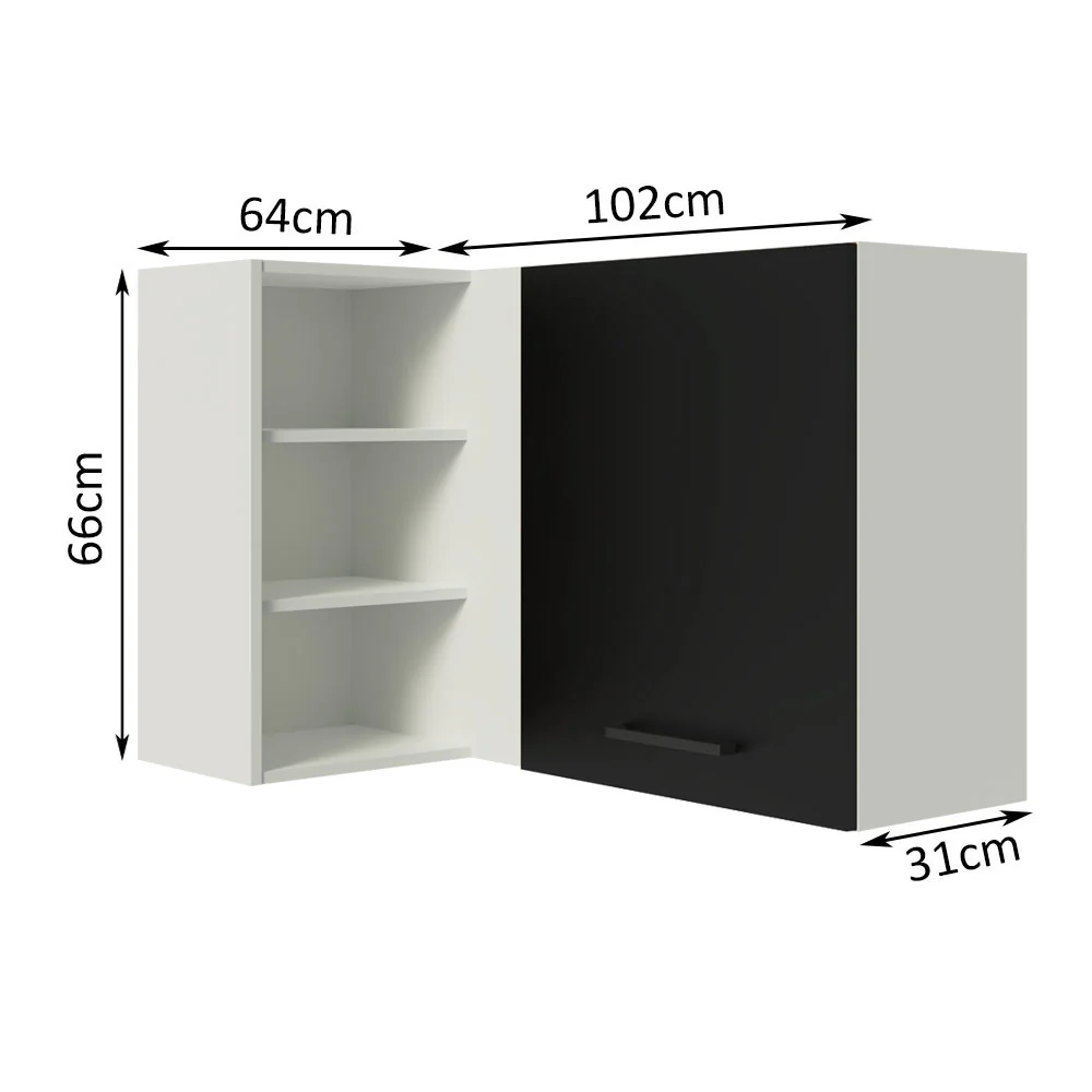 Armário Aéreo de Canto Madesa Agata 1 Porta para linha de 60 cm de profundidade Branco/Preto - Image 2