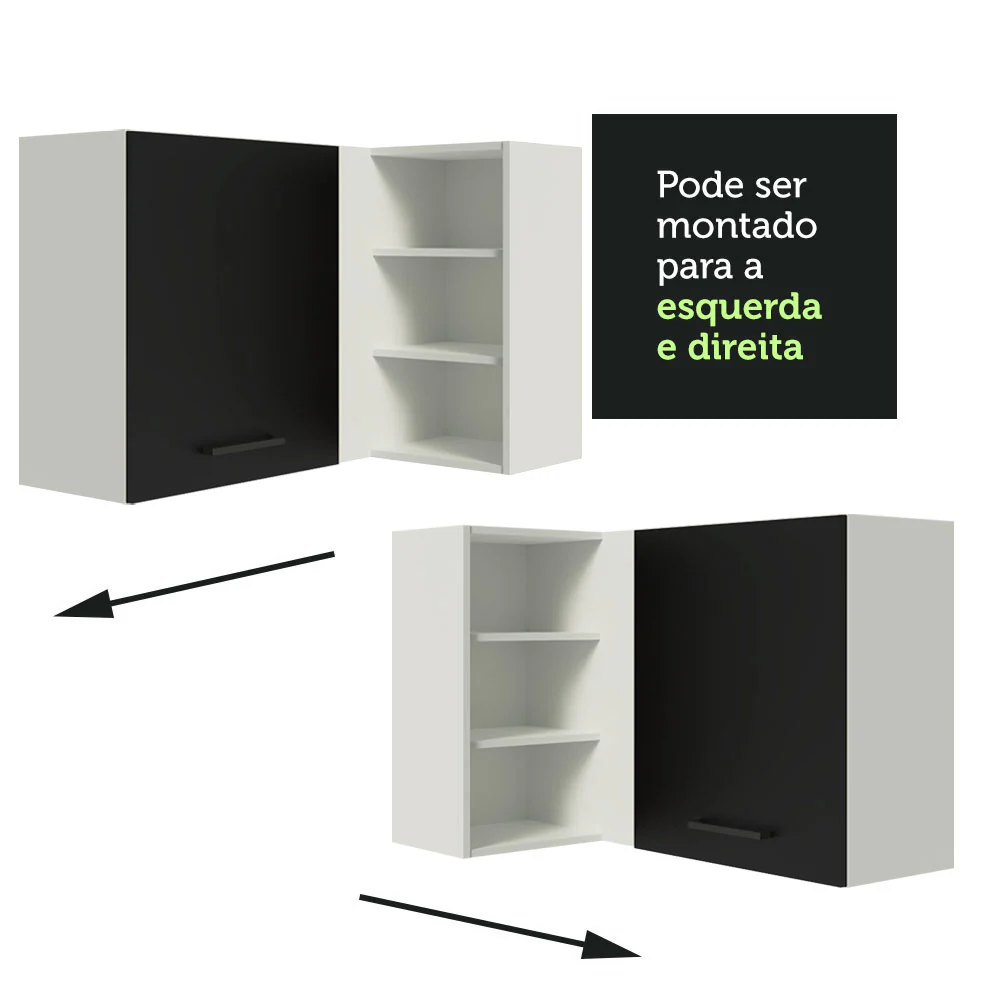 Armário Aéreo de Canto Madesa Agata 1 Porta para linha de 60 cm de profundidade Branco/Preto - Image 6