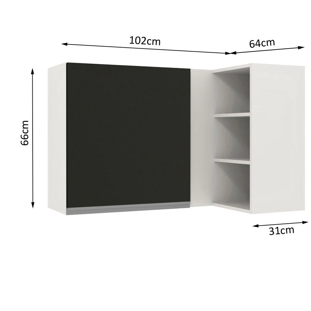 Armário Aéreo de Canto Madesa Glamy 1 Porta para linha de 60 cm de profundidade Branco/Preto - Image 2