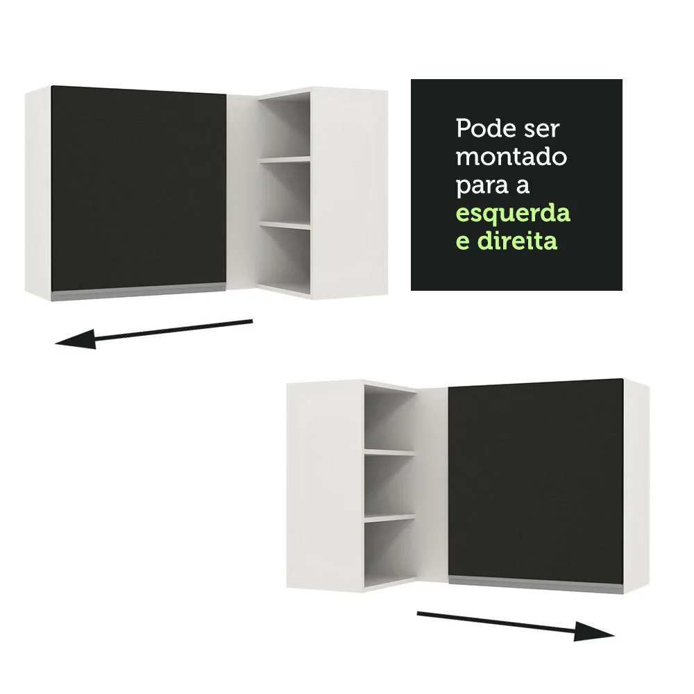 Armário Aéreo de Canto Madesa Glamy 1 Porta para linha de 60 cm de profundidade Branco/Preto - Image 6