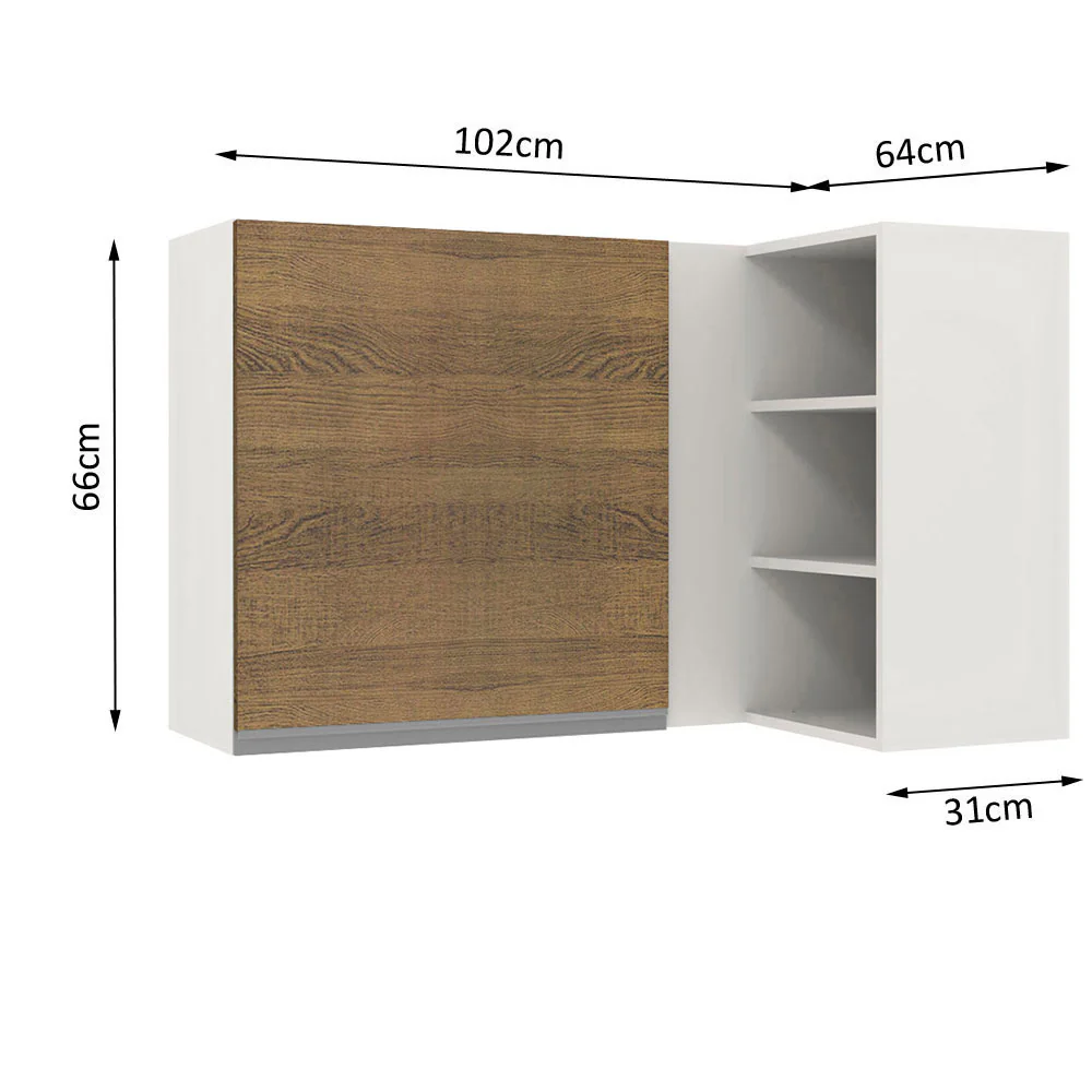 Armário Aéreo de Canto Madesa Glamy 1 Porta para linha de 60 cm de profundidade Branco/Rustic - Image 2