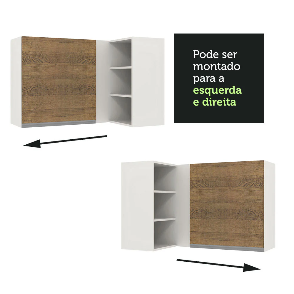 Armário Aéreo de Canto Madesa Glamy 1 Porta para linha de 60 cm de profundidade Branco/Rustic - Image 6