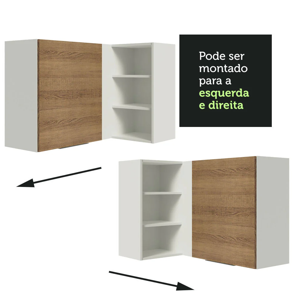 Armário Aéreo de Canto Madesa Stella 1 Porta para linha de 60 cm de profundidade Branco/Rustic - Image 6