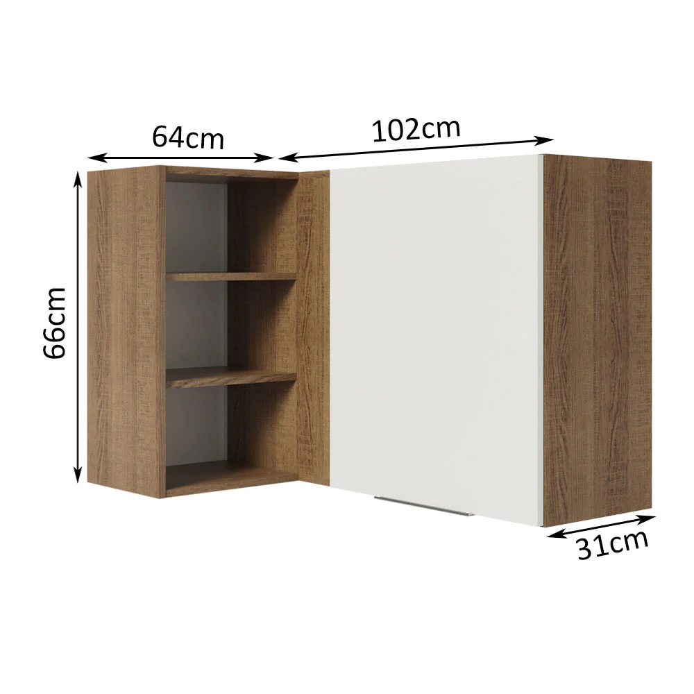 Armário Aéreo de Canto Madesa Stella 1 Porta para linha de 60 cm de profundidade Rustic/Branco - Image 2