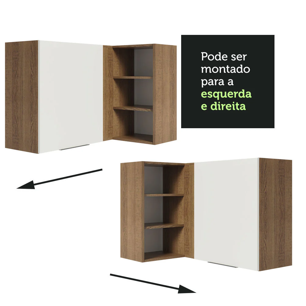 Armário Aéreo de Canto Madesa Stella 1 Porta para linha de 60 cm de profundidade Rustic/Branco - Image 6