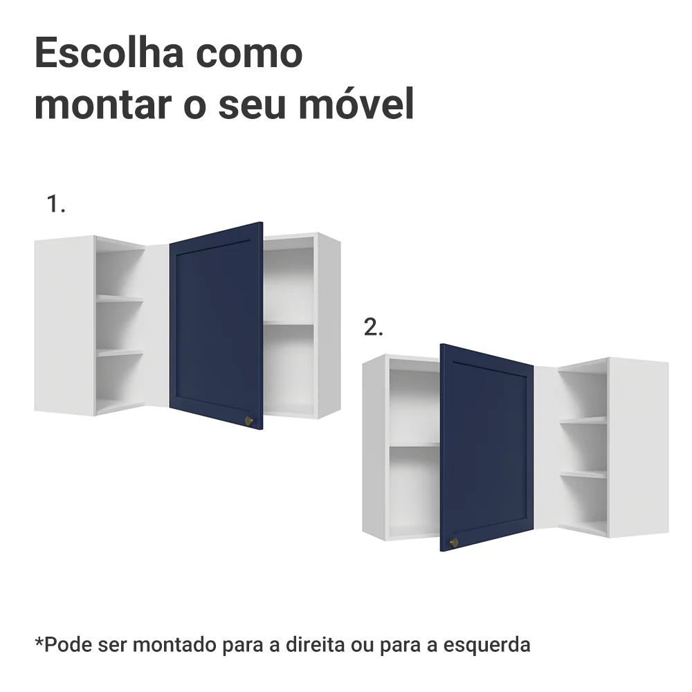 Armário Aéreo de Canto Para Linha 60 cm de Profundidade Branco/Azul Vik Madesa - Image 4