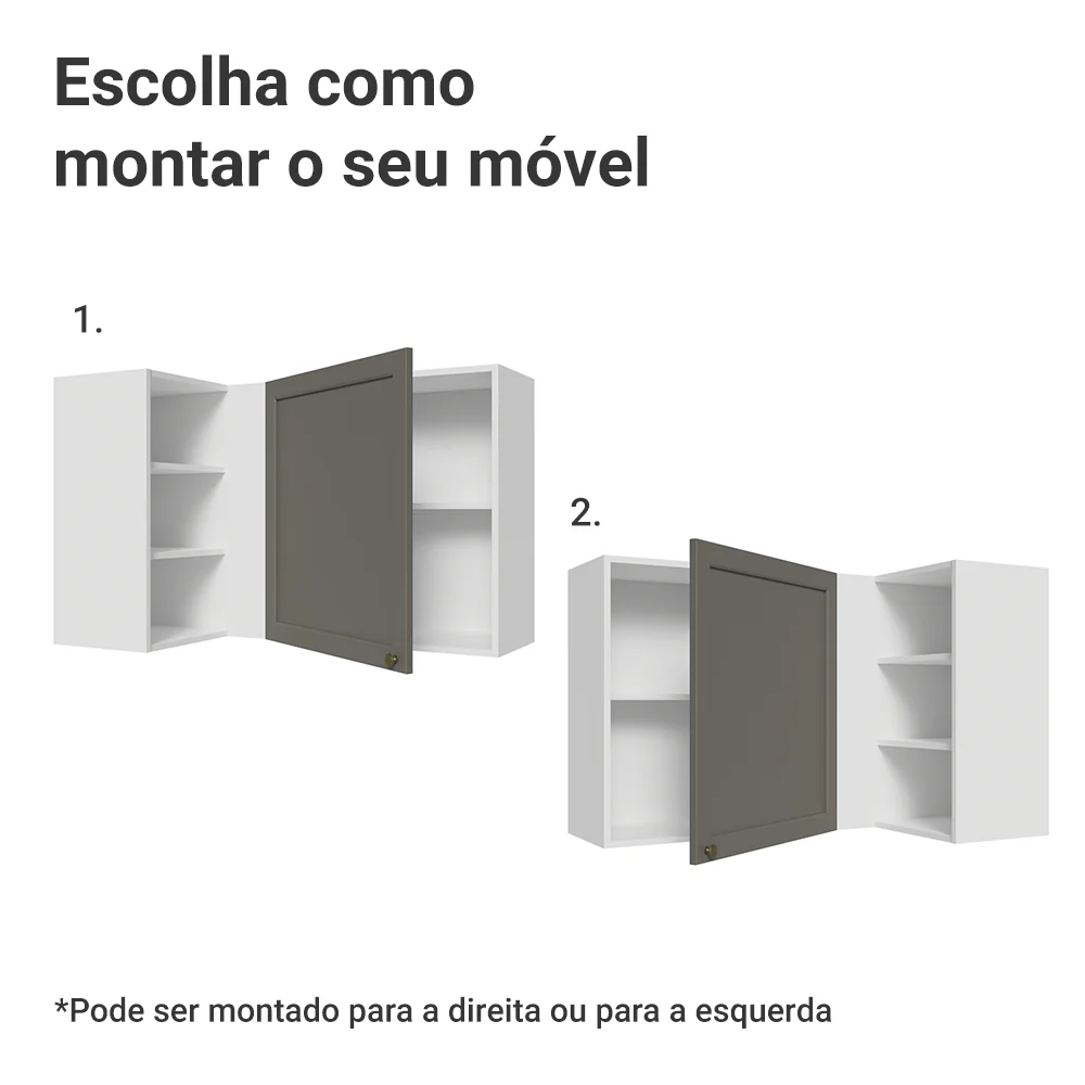 Armário Aéreo de Canto Para Linha 60 cm de Profundidade Branco/Cinza Vik Madesa - Image 4