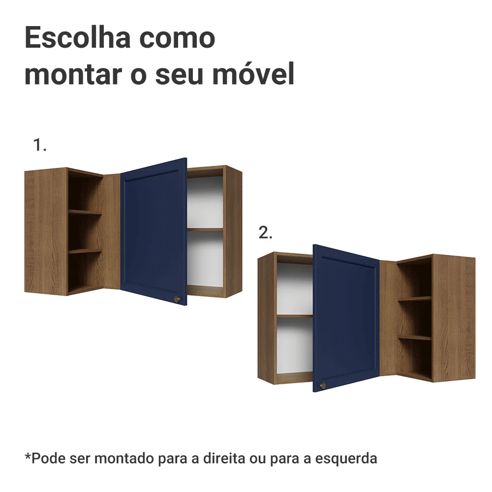 Armário Aéreo de Canto Para Linha 60 cm de Profundidade Rustic/Azul Vik Madesa - Image 4