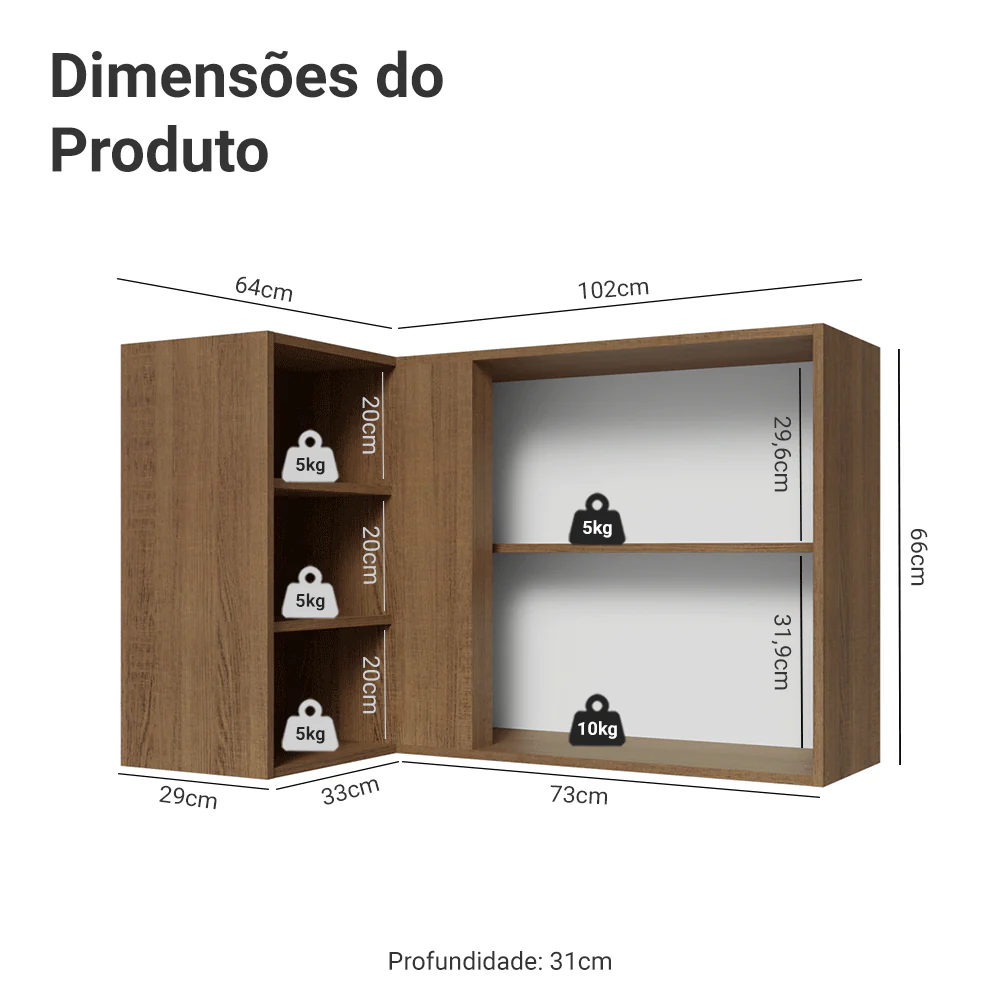 Armário Aéreo de Canto Para Linha 60 cm de Profundidade Rustic/Branco Vik Madesa - Image 2