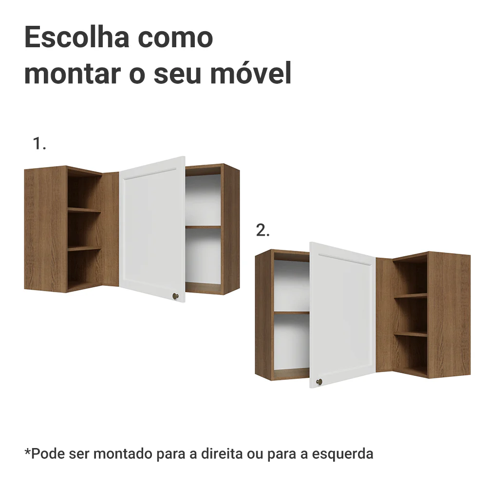 Armário Aéreo de Canto Para Linha 60 cm de Profundidade Rustic/Branco Vik Madesa - Image 4