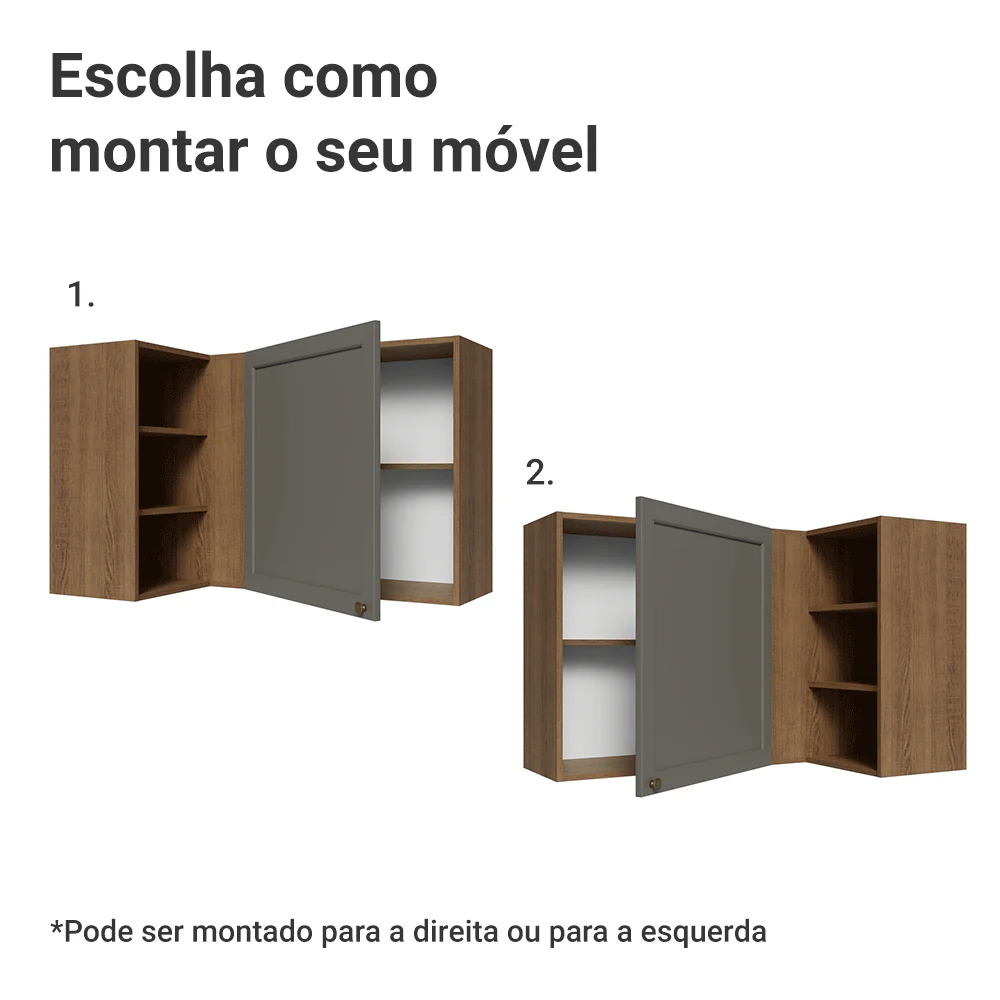 Armário Aéreo de Canto Para Linha 60 cm de Profundidade Rustic/Cinza Vik Madesa - Image 4