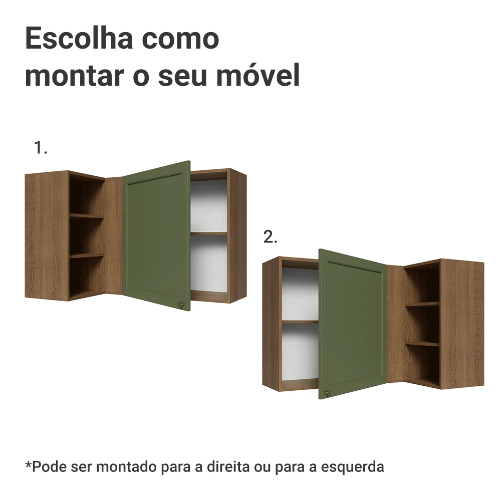 Armário Aéreo de Canto Para Linha 60 cm de Profundidade Rustic/Verde Vik Madesa - Image 4