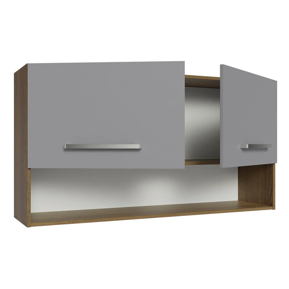 Armário Aéreo Cozinha 105cm 2 Portas 1 Nicho Rustic/Cinza Emilly Madesa - Image 3