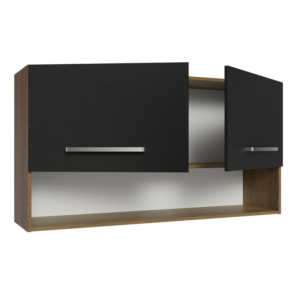 Armário Aéreo Cozinha 105cm 2 Portas 1 Nicho Rustic/Preto Emilly Madesa - Image 3