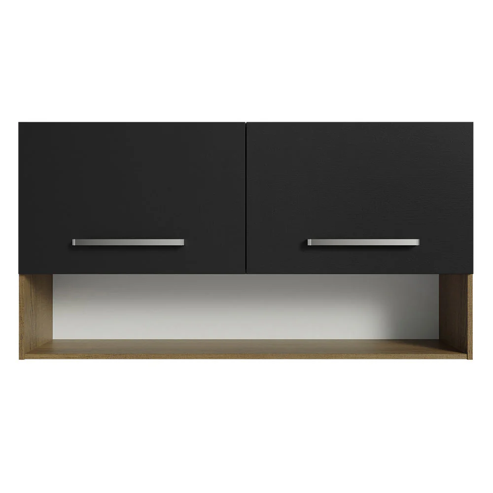 Armário Aéreo Cozinha 105cm 2 Portas 1 Nicho Rustic/Preto Emilly Madesa - Image 5