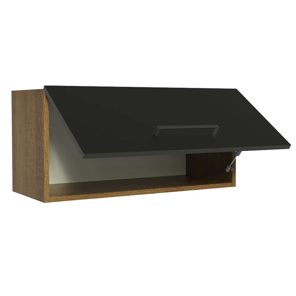 Armário Aéreo de Cozinha Madesa Agata 70 cm 1 Porta Basculante Rustic/Preto - Image 4