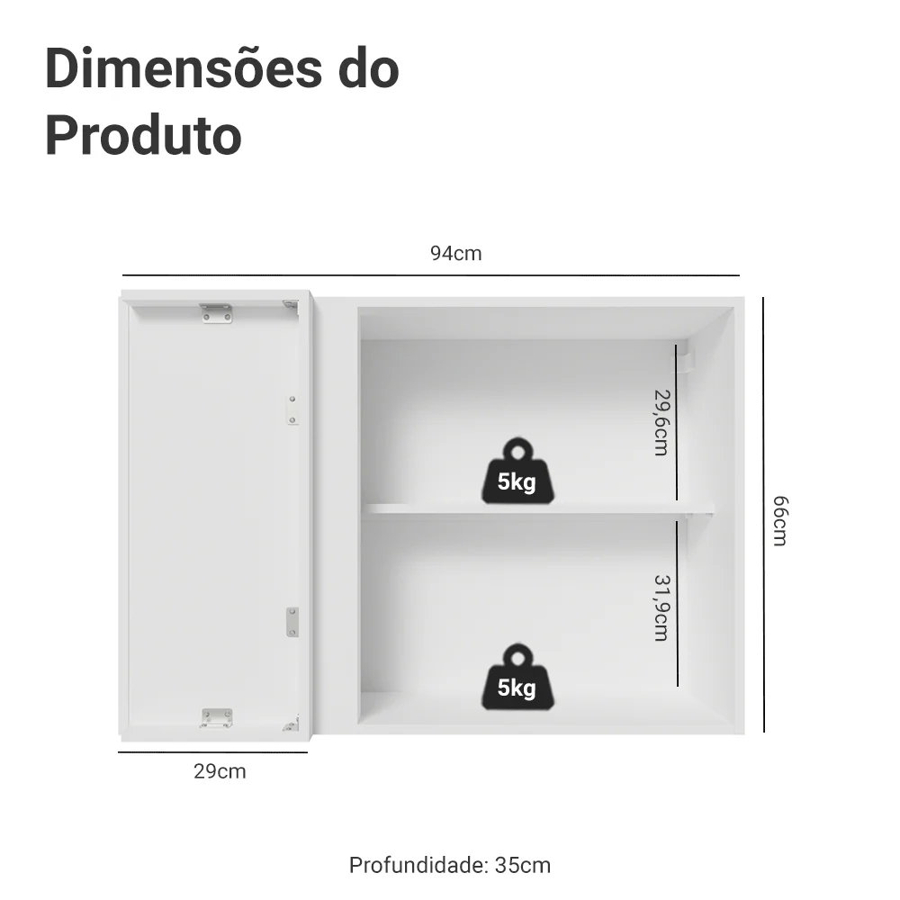 Armário Aéreo de Canto 1 Porta Branco/Crema Vik Madesa - Image 2