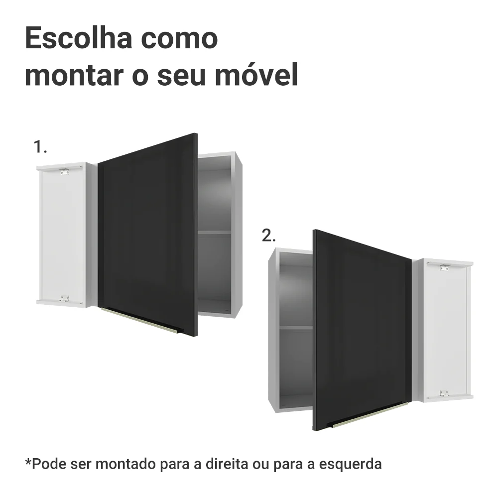Armário Aéreo de Canto 1 Porta Branco/Preto Lux Madesa - Image 4