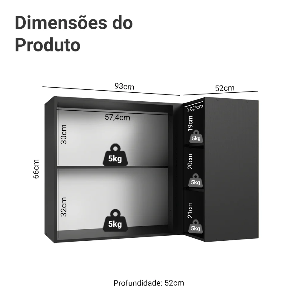 Armário Aéreo de Canto 1 Porta e Adega Preto Nice Madesa - Image 2
