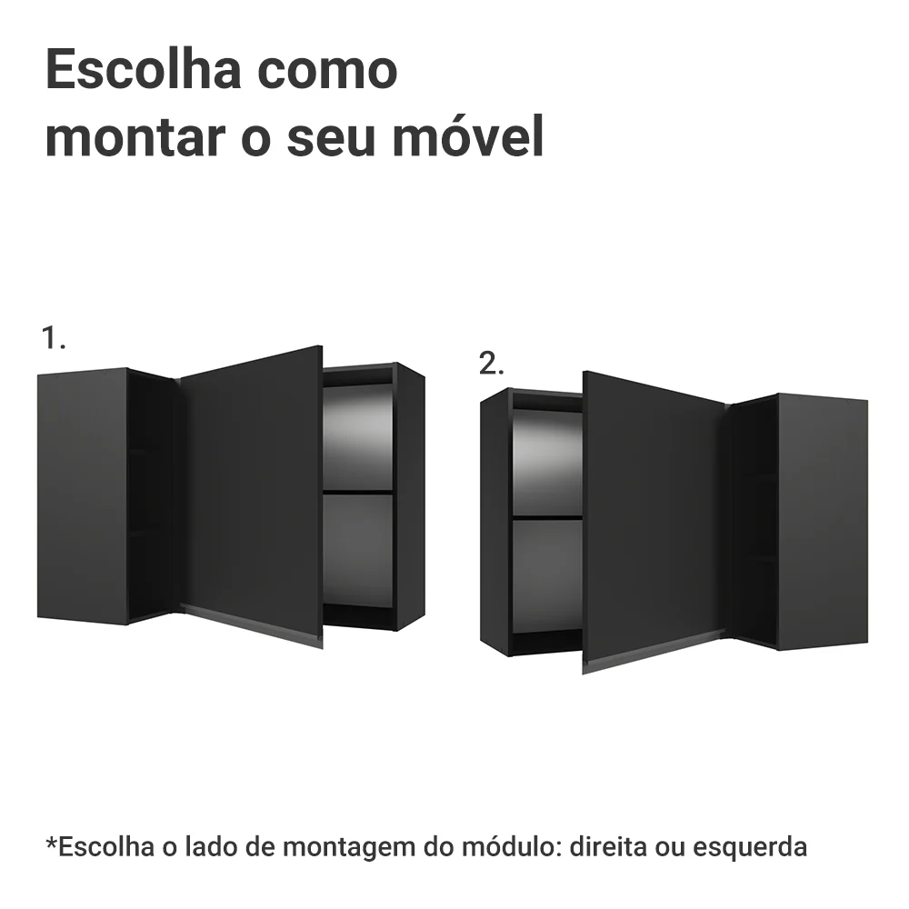 Armário Aéreo de Canto 1 Porta e Adega Preto Nice Madesa - Image 5