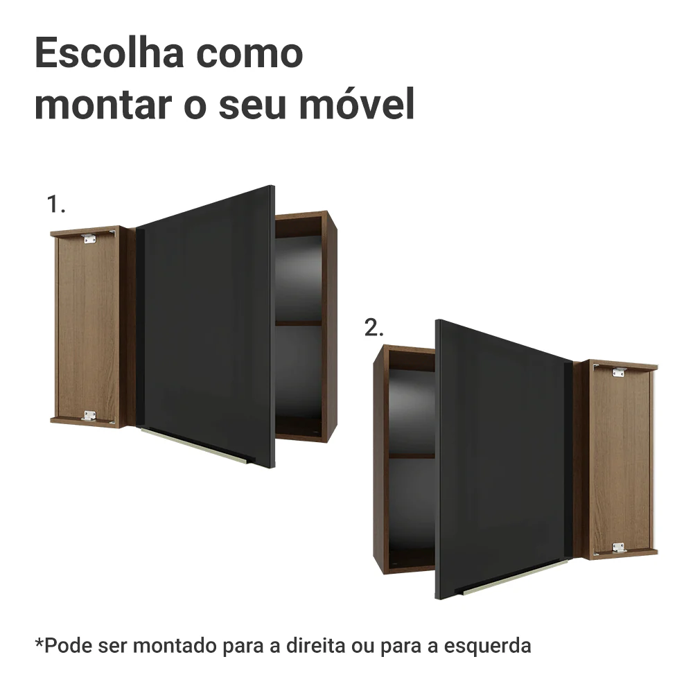 Armário Aéreo de Canto 1 Porta Rustic/Preto Lux Madesa - Image 4