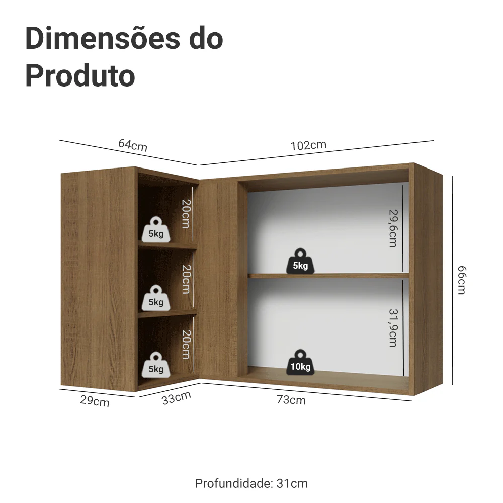 Armário Aéreo de Canto com Adega Acoplada Madesa Lux 1 Porta Rustic/Cinza - Image 2