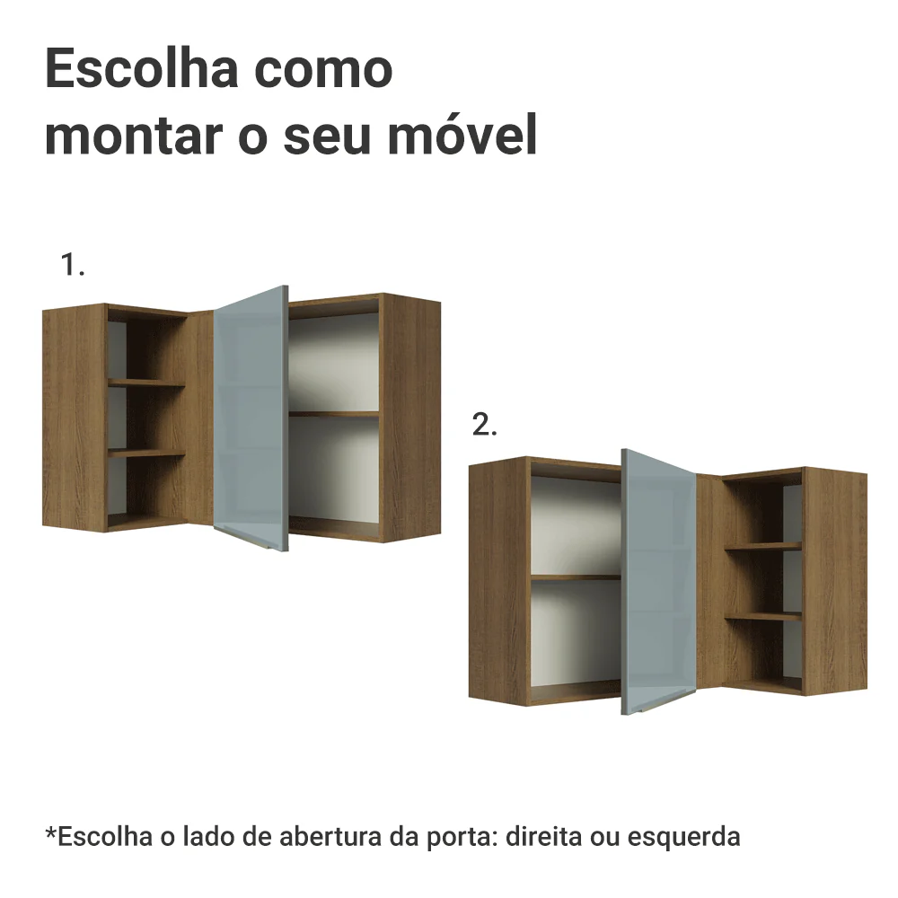 Armário Aéreo de Canto com Adega Acoplada Madesa Lux 1 Porta Rustic/Cinza - Image 4
