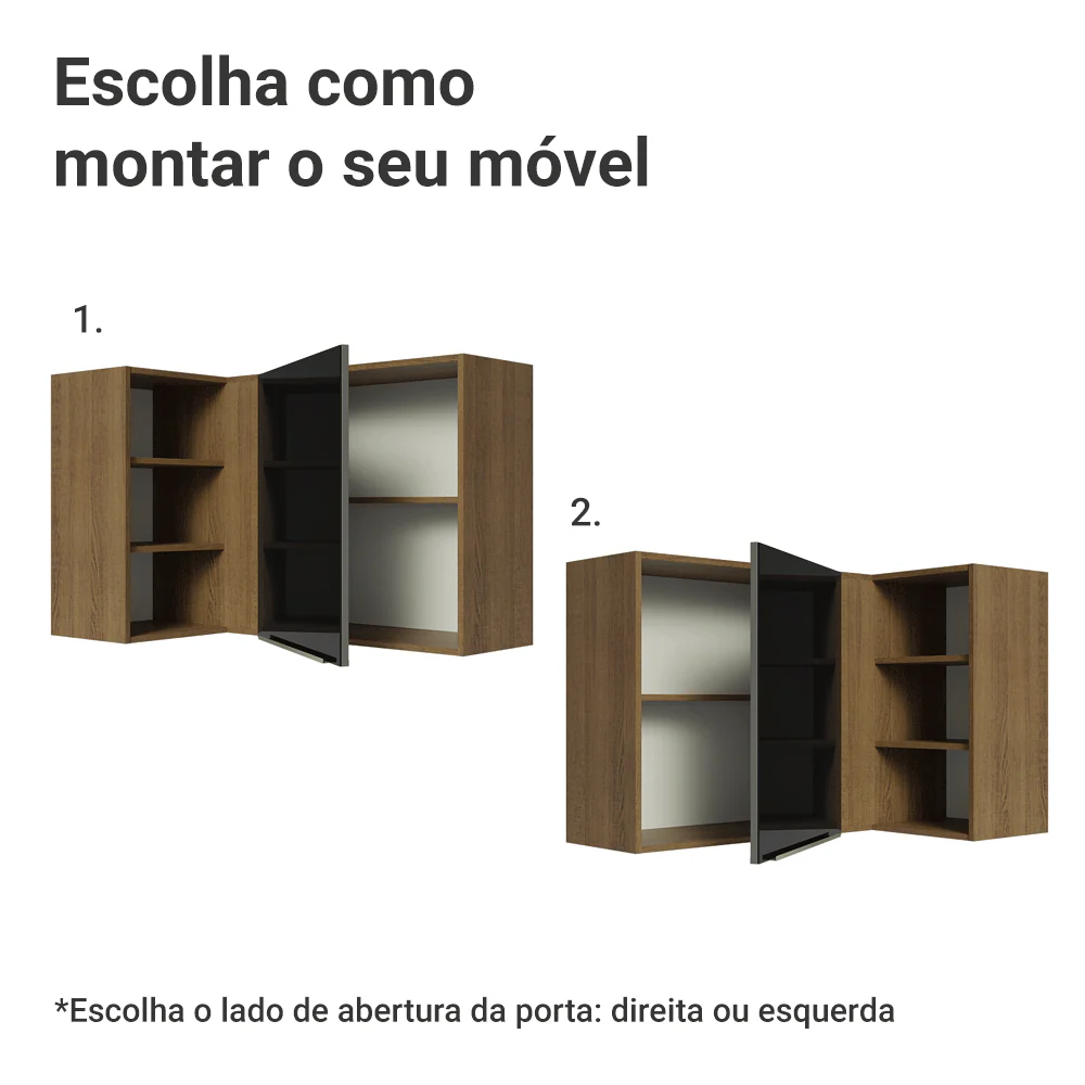 Armário Aéreo de Canto com Adega Acoplada Madesa Lux 1 Porta Rustic/Preto - Image 4