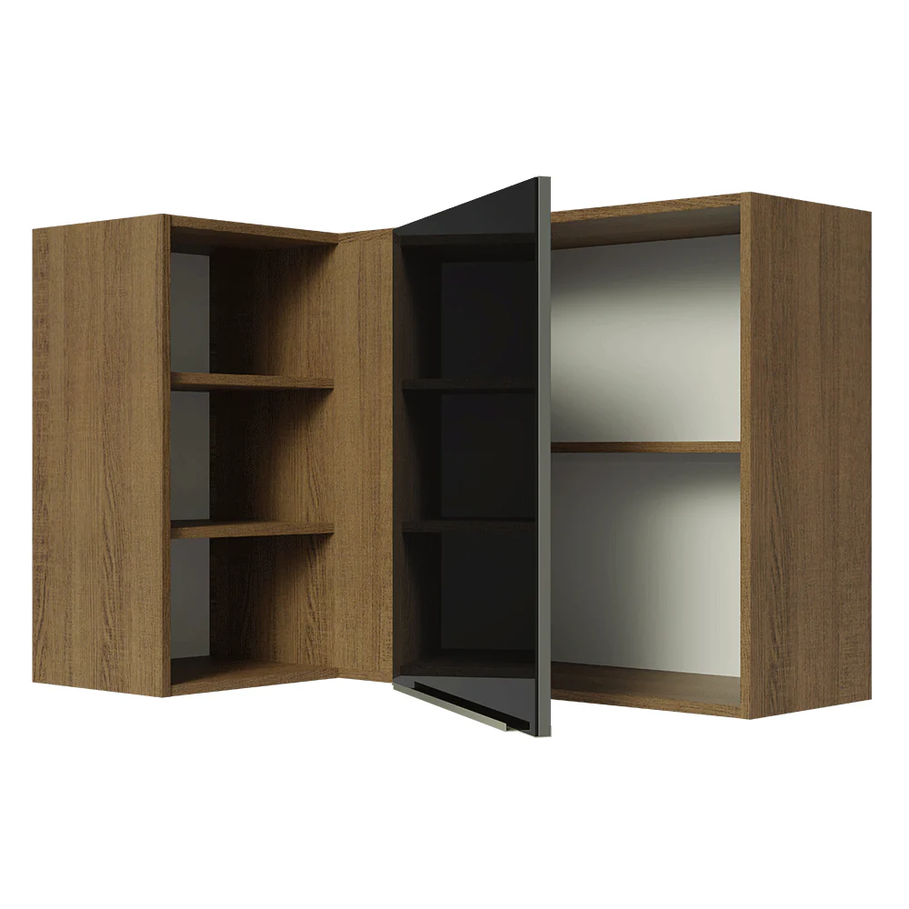 Armário Aéreo de Canto com Adega Acoplada Madesa Lux 1 Porta Rustic/Preto - Image 9