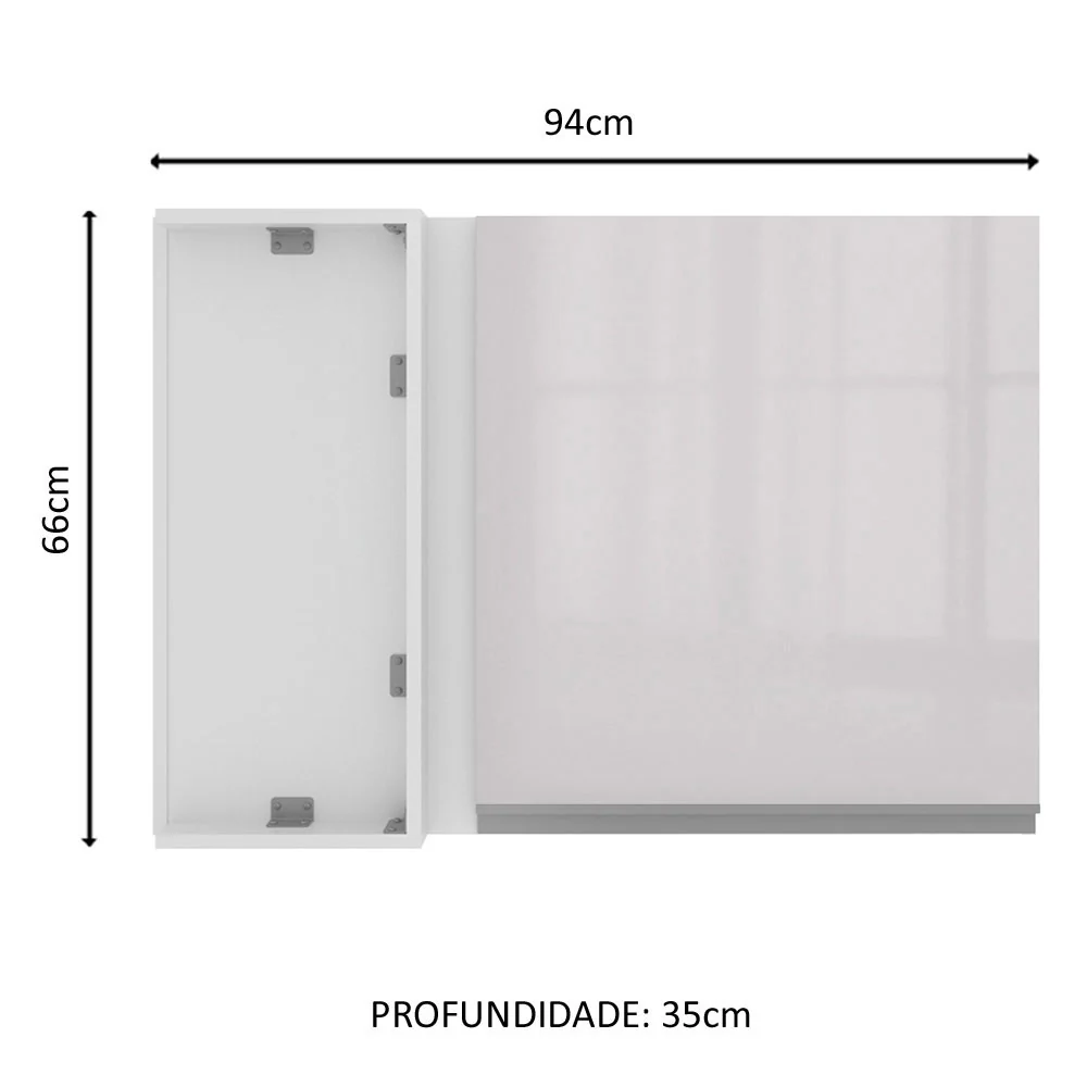 Armário Aéreo de Canto Madesa Acordes 100% MDF 1 Porta Branco Brilho - Image 2